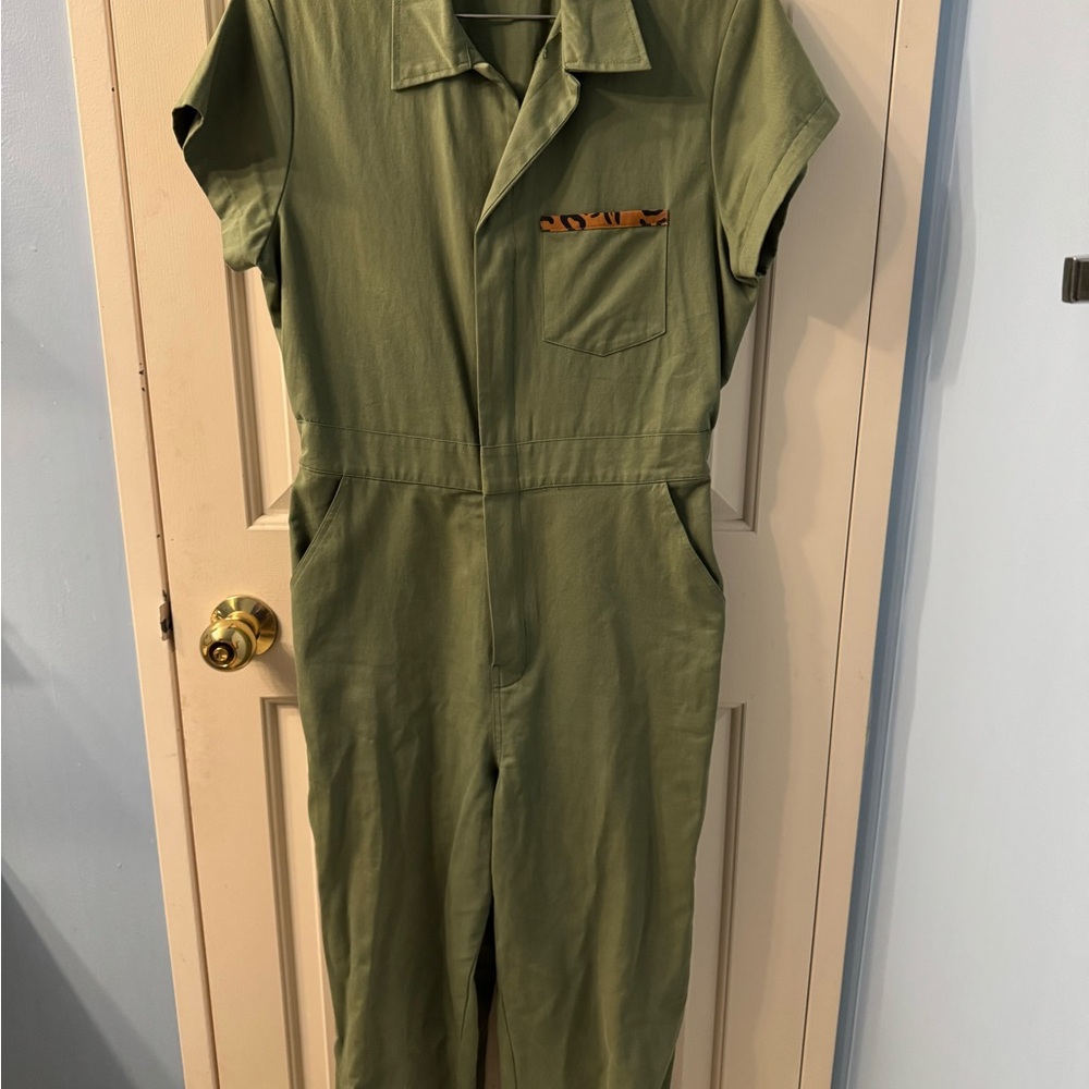 Hot Lava Army Green Jumpsuit with Animal Print Accents